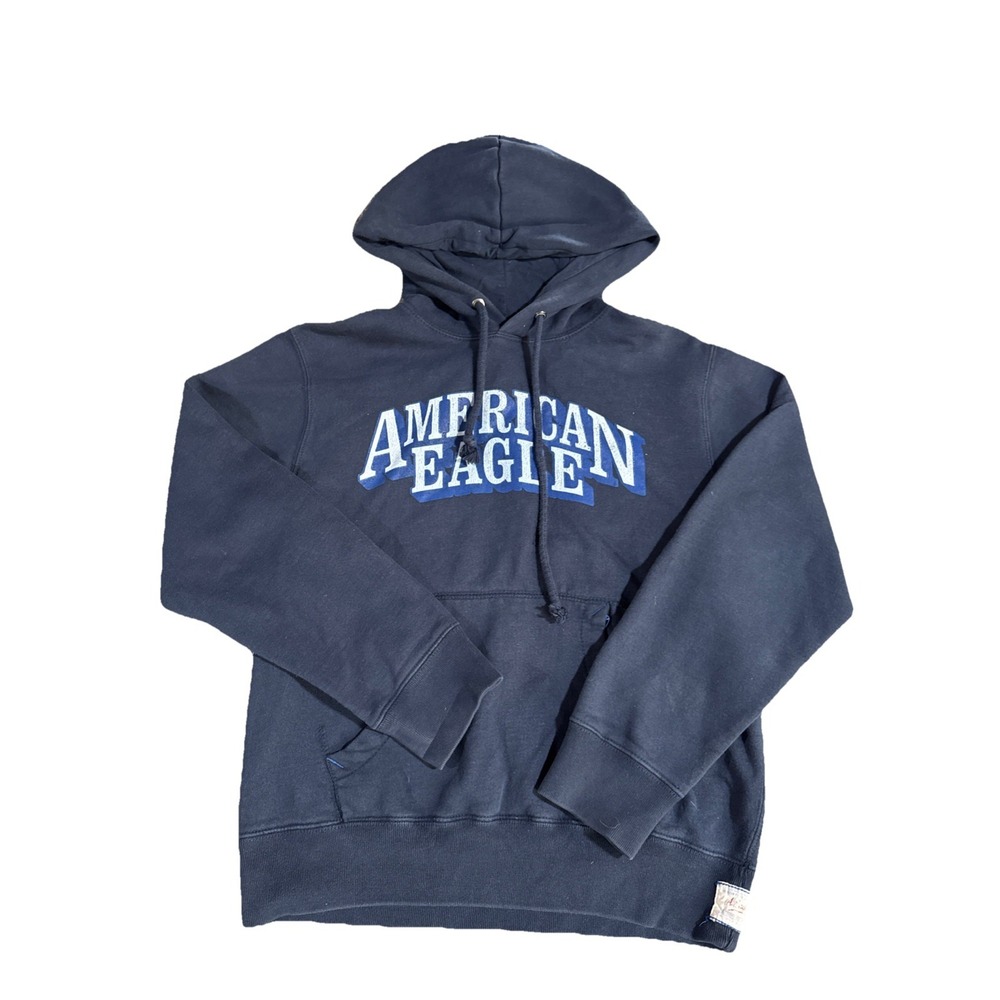 Vintage American Eagle Hoodie Sweatshirt Medium Navy‎ Blue Y2K 90s Varsity